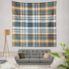 Orange Blue Plaid Pattern Wall Tapestry