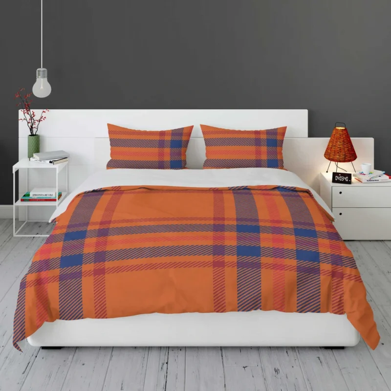 Orange Blue Red Stripe Check Plaid Bedding Set 1