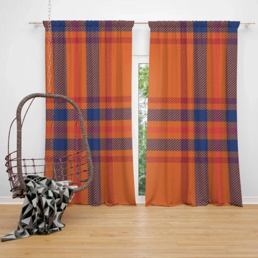 Orange Blue Red Stripe Check Plaid Curtain