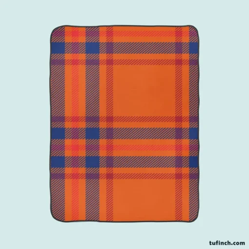 Orange Blue Red Stripe Check Plaid Fleece Blanket 1