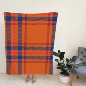 Orange Blue Red Stripe Check Plaid Fleece Blanket