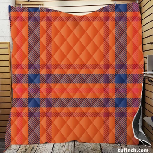 Orange Blue Red Stripe Check Plaid Quilt Blanket