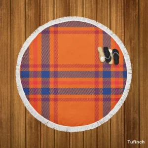 Orange Blue Red Stripe Check Plaid Round Beach Towel