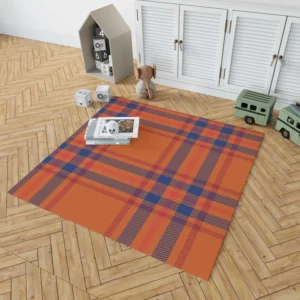 Orange Blue Red Stripe Check Plaid Rug 1