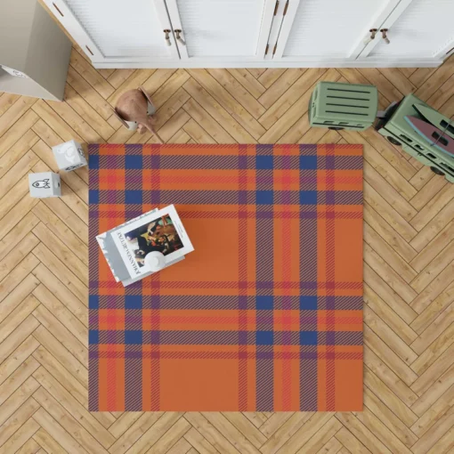 Orange Blue Red Stripe Check Plaid Rug