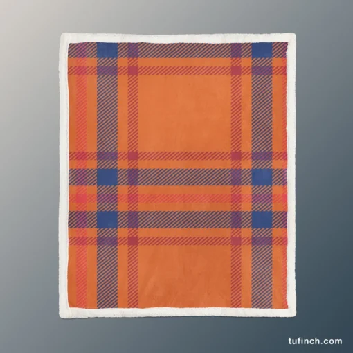 Orange Blue Red Stripe Check Plaid Sherpa Fleece Blanket 1