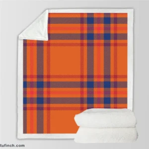 Orange Blue Red Stripe Check Plaid Sherpa Fleece Blanket