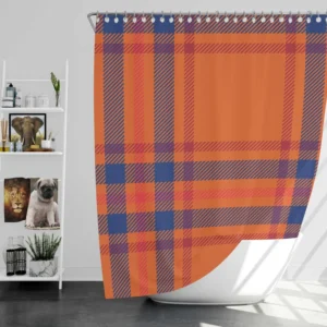 Orange Blue Red Stripe Check Plaid Shower Curtain