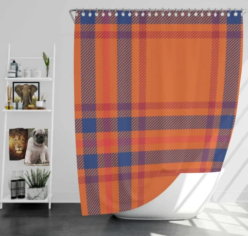 Orange Blue Red Stripe Check Plaid Shower Curtain