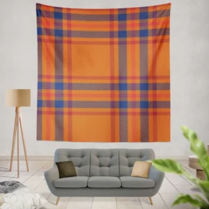 Orange Blue Red Stripe Check Plaid Wall Tapestry