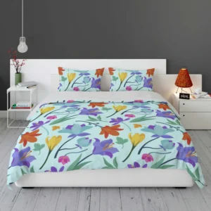 Orange Blue Yellow Lily Flowers Bedding Set 1