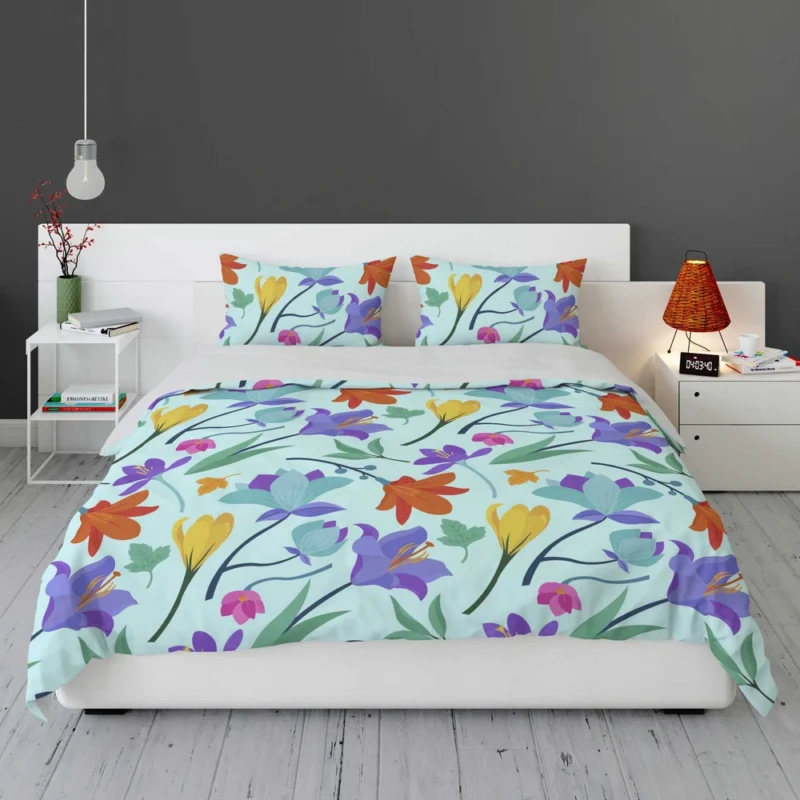 Orange Blue Yellow Lily Flowers Bedding Set 1