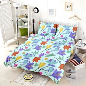 Orange Blue Yellow Lily Flowers Bedding Set