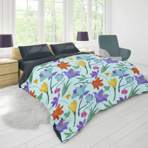 Orange Blue Yellow Lily Flowers Duvet Cover 1