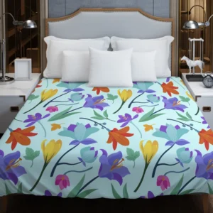 Orange Blue Yellow Lily Flowers Duvet Cover