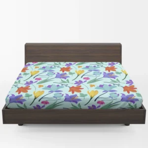 Orange Blue Yellow Lily Flowers Fitted Sheet 1