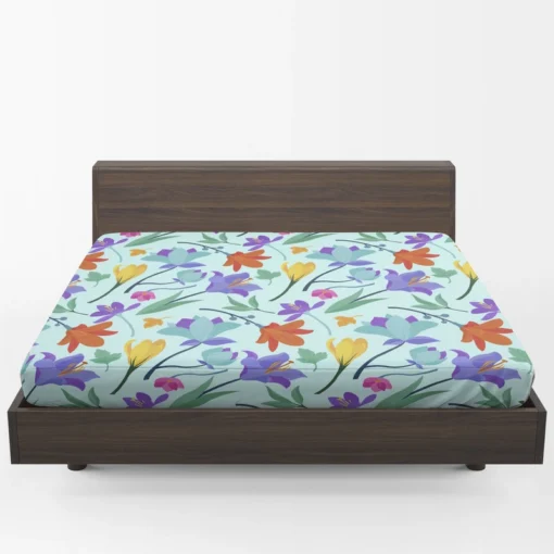 Orange Blue Yellow Lily Flowers Fitted Sheet 1