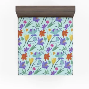 Orange Blue Yellow Lily Flowers Fitted Sheet