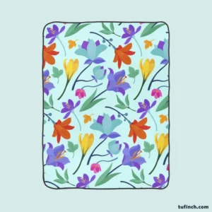 Orange Blue Yellow Lily Flowers Fleece Blanket 1