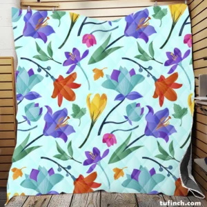 Orange Blue Yellow Lily Flowers Quilt Blanket