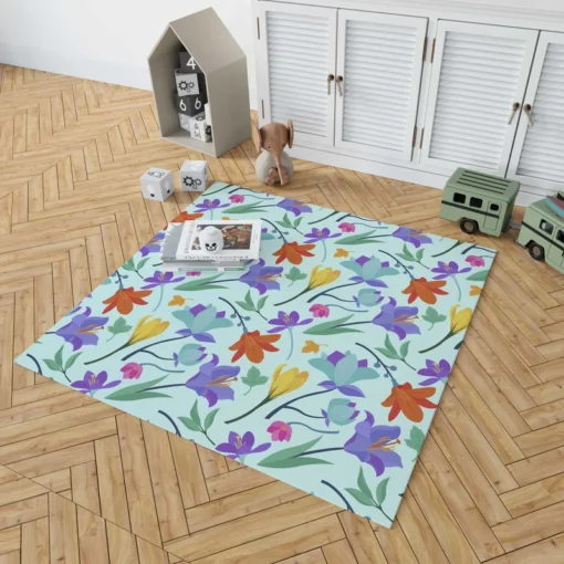 Orange Blue Yellow Lily Flowers Rug 1