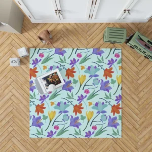 Orange Blue Yellow Lily Flowers Rug