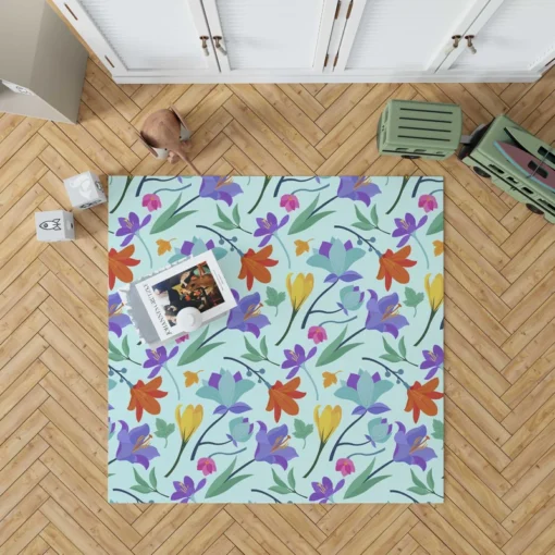 Orange Blue Yellow Lily Flowers Rug