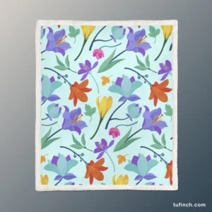 Orange Blue Yellow Lily Flowers Sherpa Fleece Blanket 1