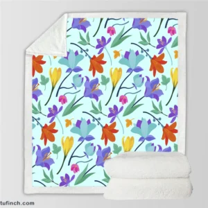 Orange Blue Yellow Lily Flowers Sherpa Fleece Blanket