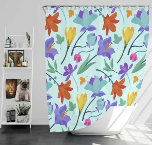 Orange Blue Yellow Lily Flowers Shower Curtain