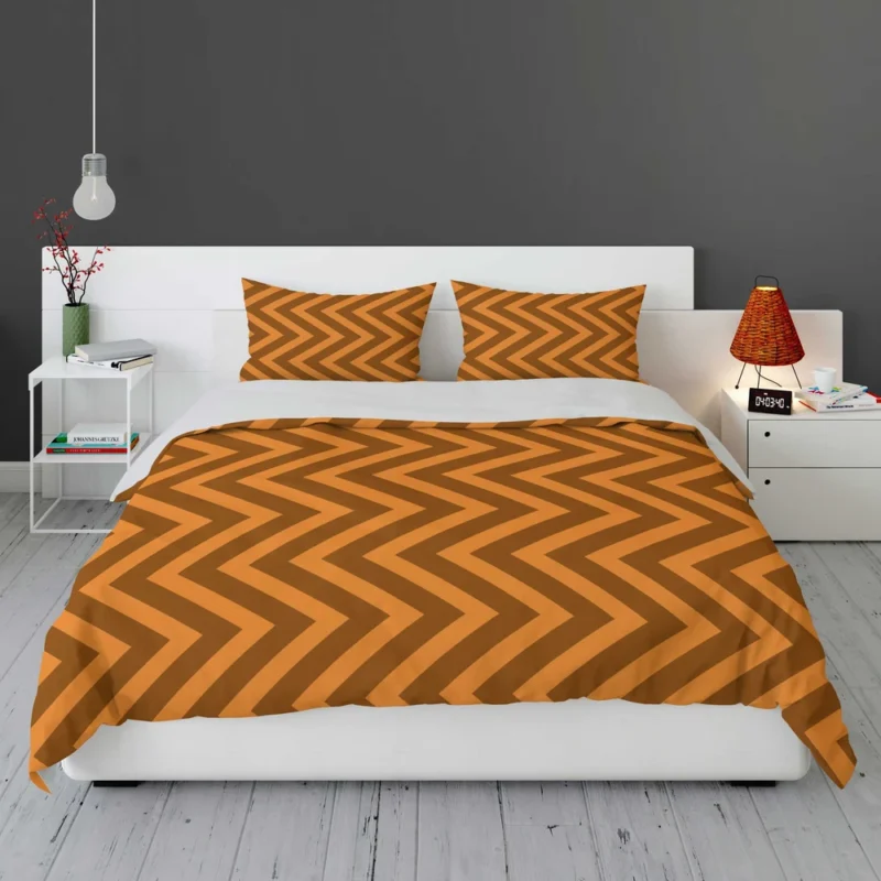 Orange & Brown Chevron Pattern Bedding Set 1