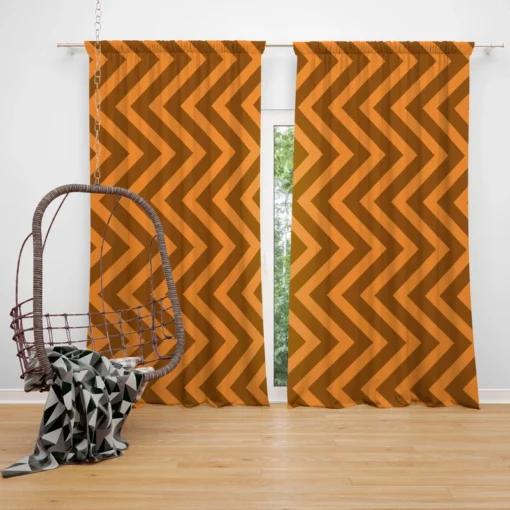 Orange & Brown Chevron Pattern Curtain