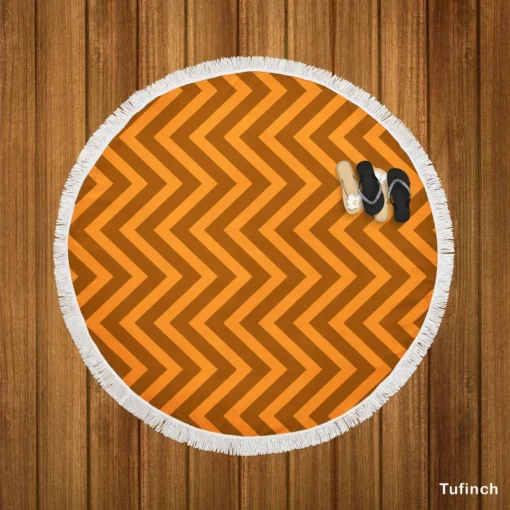 Orange & Brown Chevron Pattern Round Beach Towel