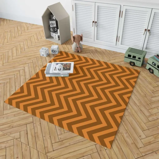 Orange & Brown Chevron Pattern Rug 1