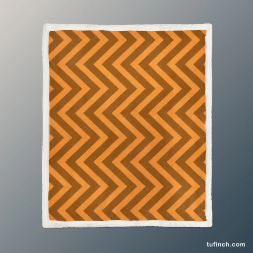 Orange & Brown Chevron Pattern Sherpa Fleece Blanket 1