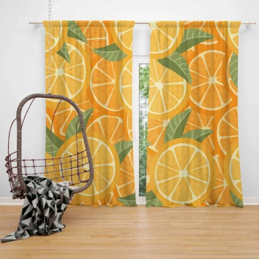 Orange Citrus Leaf Design Curtain