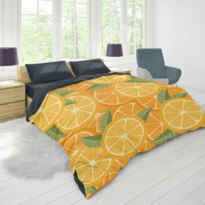 Orange Citrus Leaf Design Duvet Cover 1