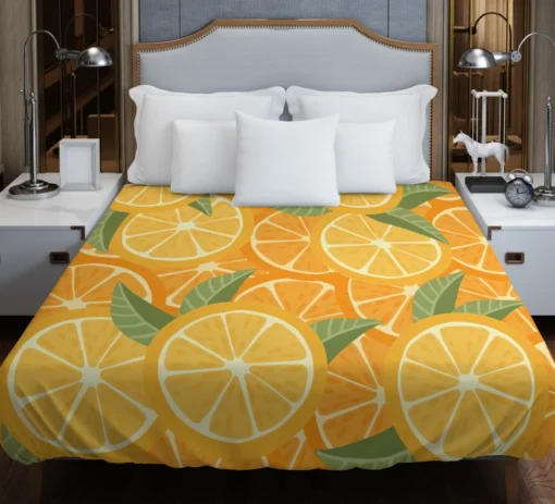 Orange Citrus Leaf Design Duvet Cover