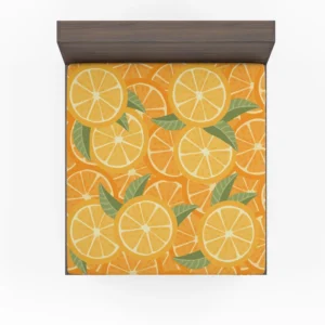 Orange Citrus Leaf Design Fitted Sheet