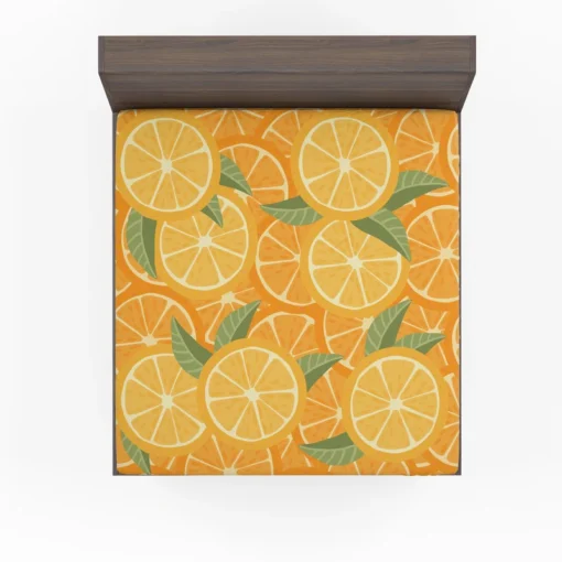 Orange Citrus Leaf Design Fitted Sheet