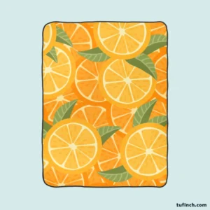 Orange Citrus Leaf Design Fleece Blanket 1