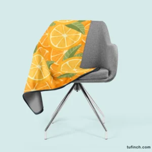 Orange Citrus Leaf Design Fleece Blanket 2