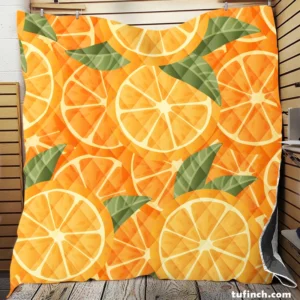 Orange Citrus Leaf Design Quilt Blanket