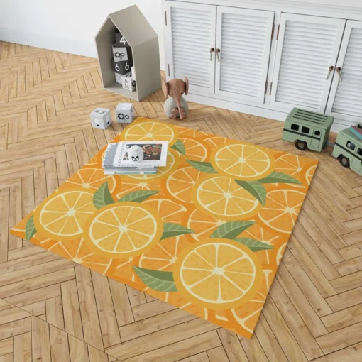 Orange Citrus Leaf Design Rug 1