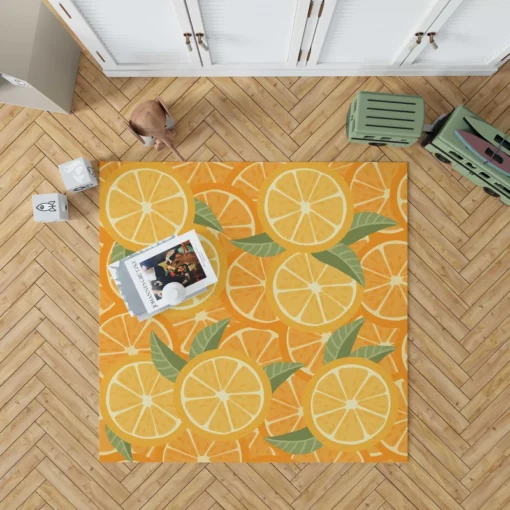 Orange Citrus Leaf Design Rug