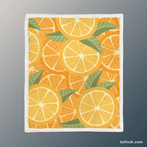 Orange Citrus Leaf Design Sherpa Fleece Blanket 1