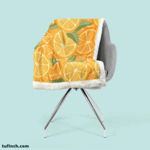 Orange Citrus Leaf Design Sherpa Fleece Blanket 2