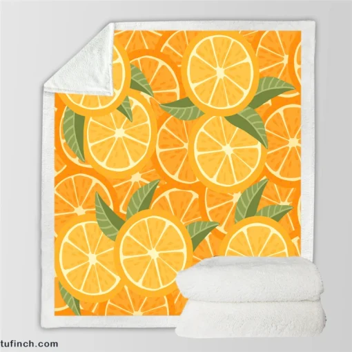 Orange Citrus Leaf Design Sherpa Fleece Blanket