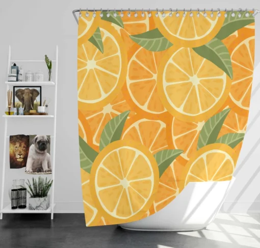 Orange Citrus Leaf Design Shower Curtain