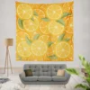 Orange Citrus Leaf Design Wall Tapestry